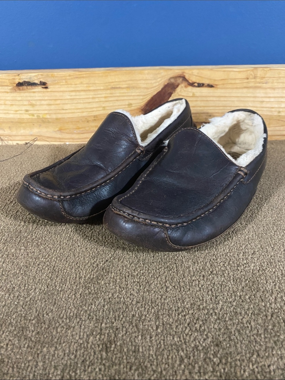 UGG Men's Brown Leather Slip-On Shearling Lined Moccasins